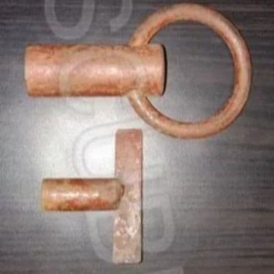 Handcuff-style mechanical lock used in railway gate hardware